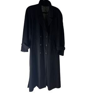 Woolf Brothers Vintage 100% Pure Wool Black Belted‎ Trench Coat